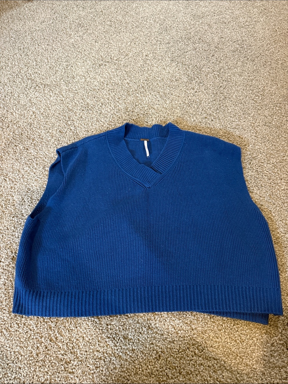 Free People Deep Blue V-Neck Knit Sweater Vest